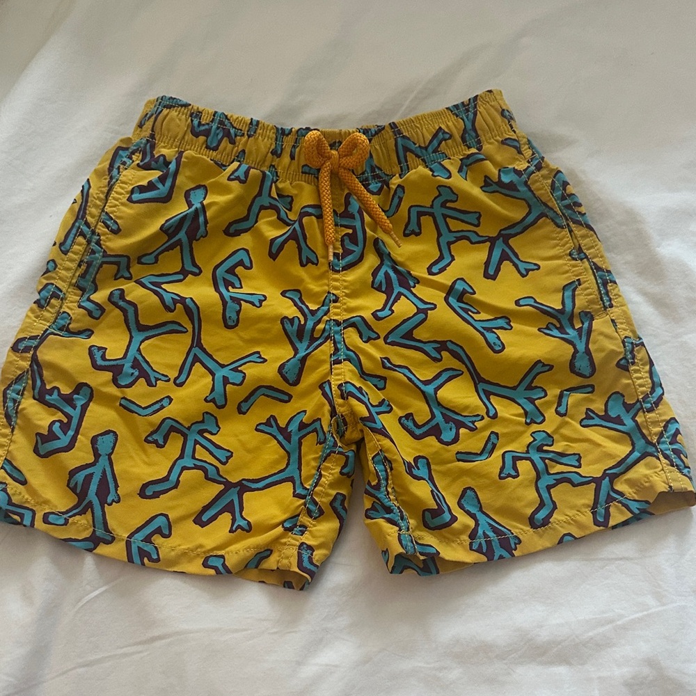 Vilebrequin Yellow Swim Trunks with Blue Coral Print
